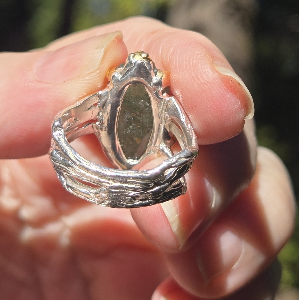 Adventurine 8k Natural Sterling & Gold Ring Sz7 - Picture 7 of 8